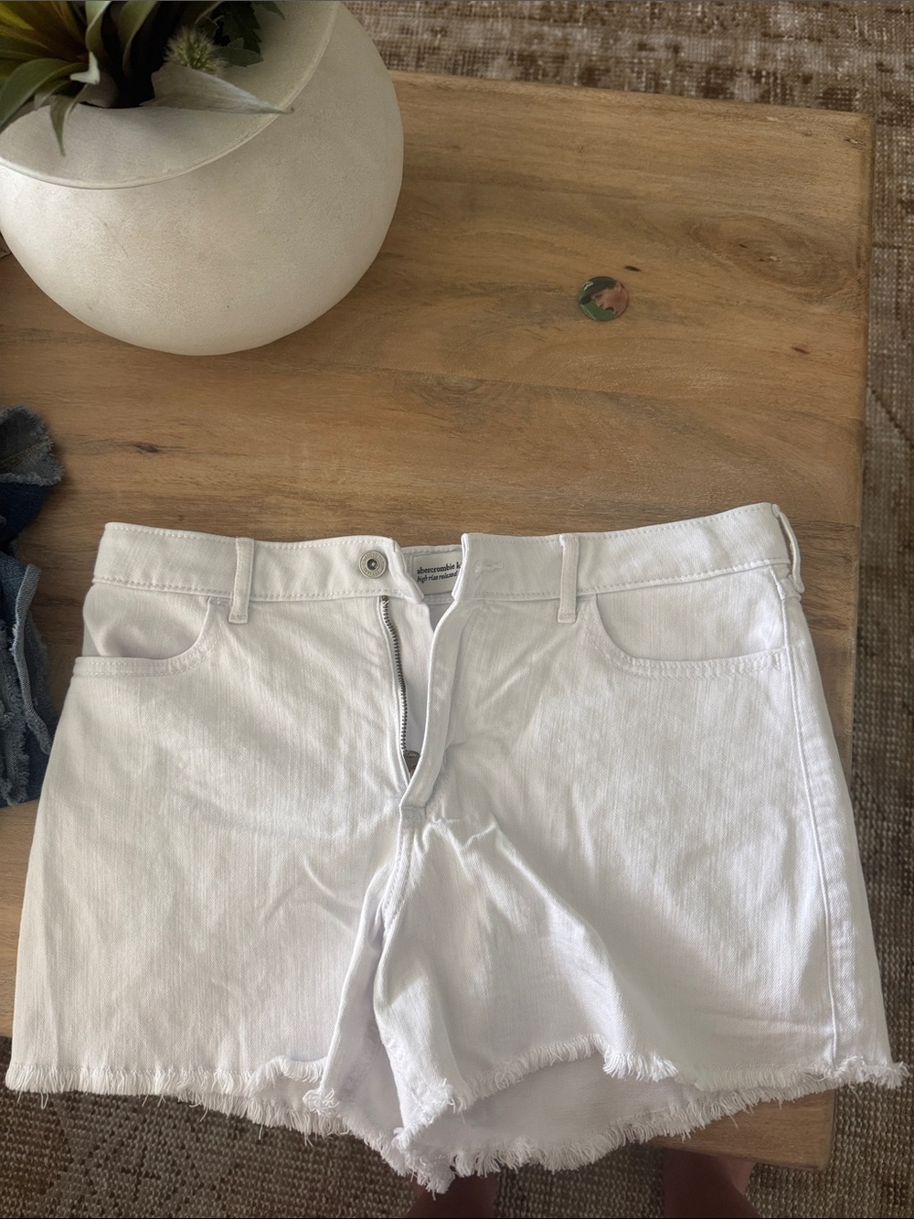 abercrombie kids White Frayed Hem Denim Shorts